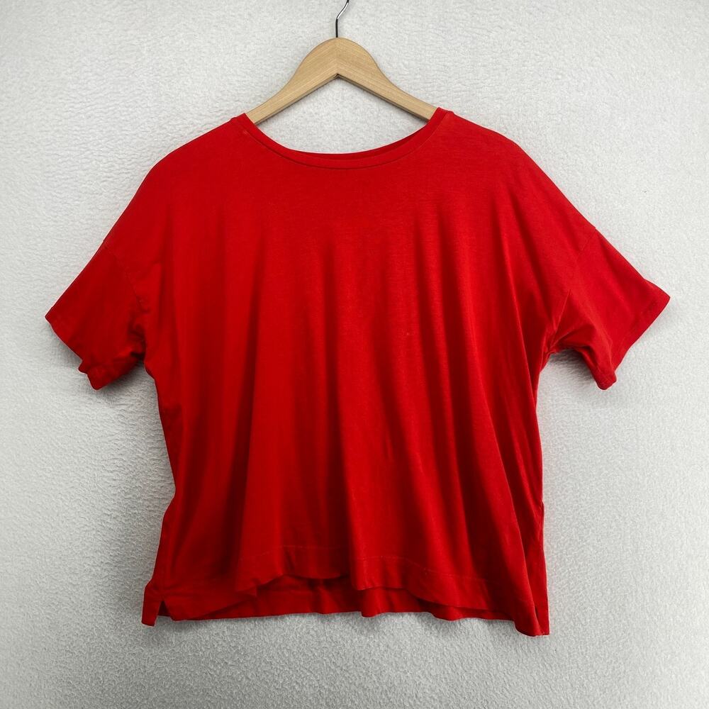 EILEEN FISHER Top L Organic Pima Cotton Jersey Crew Neck Short Sleeve Hot Red